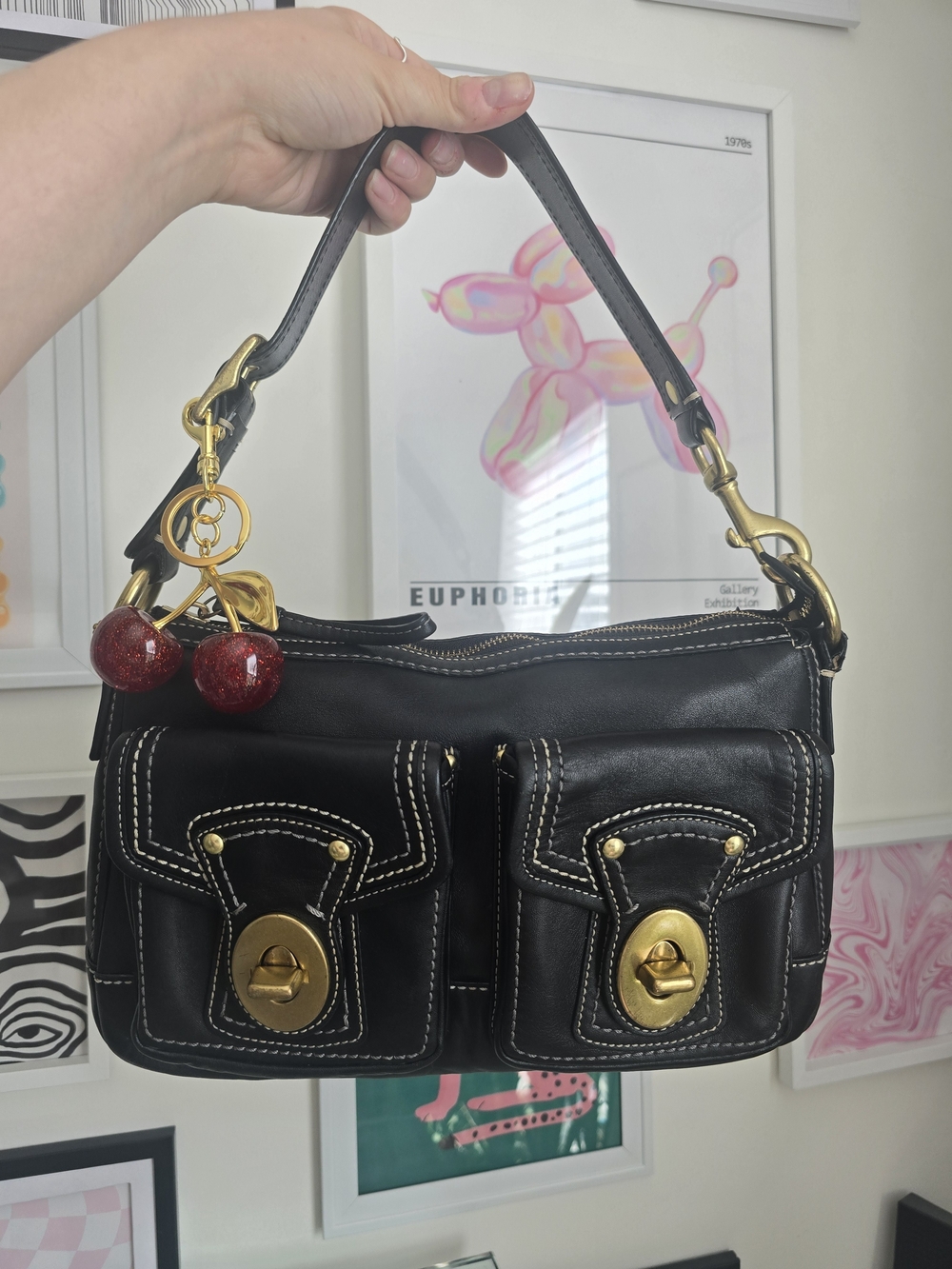 Coach Y2K Legacy Turnlock Shoulder Bag W/Cherry Charm & Authentication